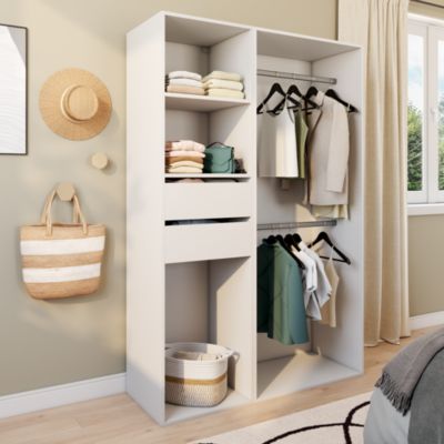 Dressing blanc double penderie 2 tiroirs GoodHome Atomia H. 187,5 x L. 125 x P. 45 cm - Goodhome