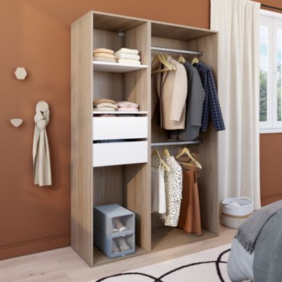 Dressing bicolore double penderie 2 tiroirs GoodHome Atomia H. 187,5 x L. 125 x P. 45 cm - Goodhome