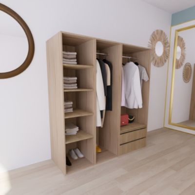 Dressing effet chêne double penderies et 2 tiroirs GoodHome Atomia H. 187,5 x L. 175 x P. 58 cm - Goodhome