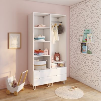 Dressing blanc sur pieds 4 tiroirs chambre enfant GoodHome Atomia H. 198,5 x L. 100 x P. 45 cm - Goodhome