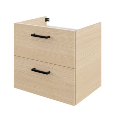Meuble sous vasque suspendu l.60 x H.55 x P.45 cm, effet chêne, 2 tiroirs, Opah