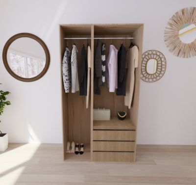 Dressing effet chêne double penderie 3 tiroirs GoodHome Atomia H. 225 x L. 125 x P. 58 cm - Goodhome