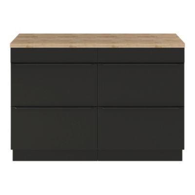 Ensemble salle de bains l.120 cm meuble à  poser Imandra noir mat + plan de toilette chêne