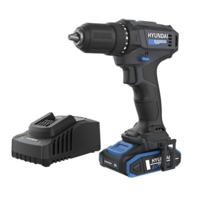 Hyundai 20V 40Nm Cordless Drill Driver 2 Speeds 13mm Chuck LED 2Ah Battery + Charger DD20S 40TT EU
