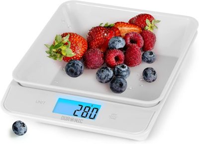 Duronic KS100 WH Balance de cuisine Capacité 5 kg Affichage numérique Ajout de poids Précision 1 g Bol 1,2L 4 capteurs précis