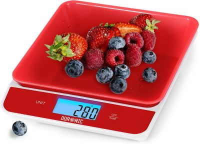 Duronic KS100 RD Balance de cuisine Capacité 5 kg Affichage numérique Ajout de poids Précision 1 g Bol 1,2L 4 capteurs précis