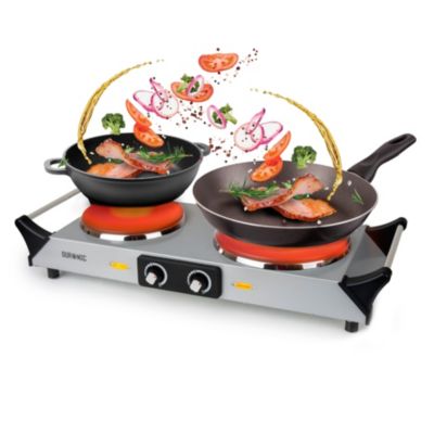 Duronic HP2 SS Plaque de cuisson électrique 2500W Foyers en fonte 20 et 15 cm Poignées ergonomiques Thermostat réglable Réchaud