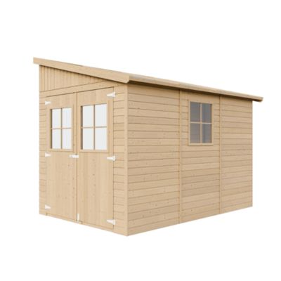 Abri de Jardin en Bois Naturel sans paroi latérale avec Les PLANCHERS IMPRÉGNÉ Stockage extérieur avec fenêtres H243x216x318 cm6 m2 Atelier Rangement Outils et vélos TIMBELA M339+M339G - vue 2