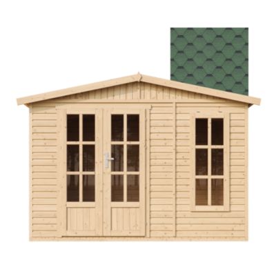 Abri de jardin en bois 6 m2 avec des bardeaux bitumineux M334FB+H334FBGREEN Timbela