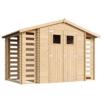 Abri de jardin en bois et range bûches extérieur AVEC SOL TRAITÉ extérieur I206xL328xH218 cm353+097+097m2 TIMBELA M391+M391G