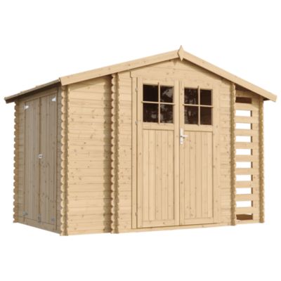 Abri de jardin en bois et range bûches AVEC SOL TRAITÉ 3 53 + 0 97+0 97 m2 M389F+M389G Timbela