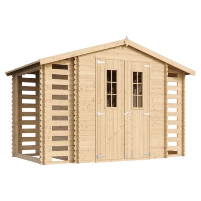 Abri de jardin en bois et range bûches extérieur AVEC SOL TRAITÉ extérieur I206xL328xH218 cm/ 547 m2 TIMBELA M391C+M391G