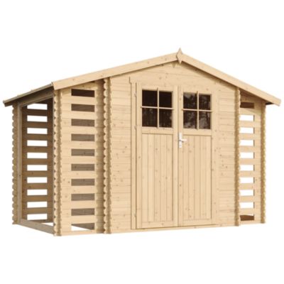Abri de jardin en bois et range bûches extérieur I206xL328xH218 cm/ 353 + 097+097 m2 TIMBELA M391F