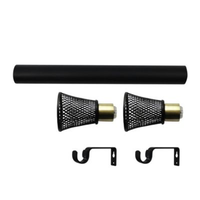 Ensemble barre à rideaux extensible embout cône GoodHome noir mat L.120/210 cm Ø16/19cm