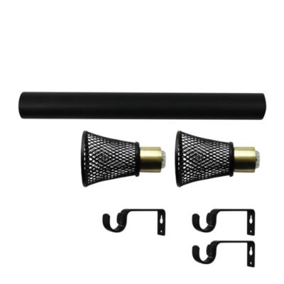 Ensemble barre à rideaux extensible embout cône GoodHome noir mat L.200/300 cm Ø16/19cm