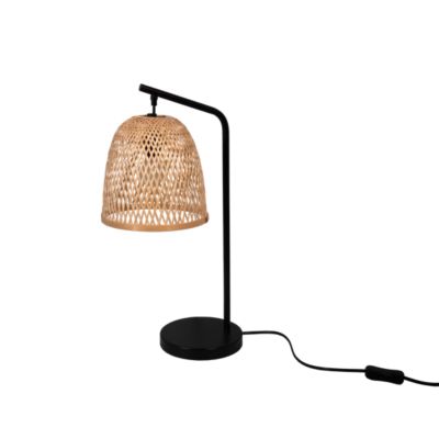 Lampe de table Calume E14 28W ?23xL.18xH.48cm métal noir et fibre naturelle GoodHome