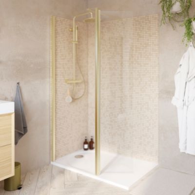 Paroi de douche à  l'italienne + volet pivotant l.80+45 x 195 cm  profilés alu finition doré brossé  GoodHome Ledava