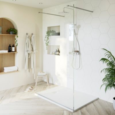 Paroi de douche à l'italienne centrale l.120 x 195 cm  profilés alu doré brossé  GoodHome Ledava