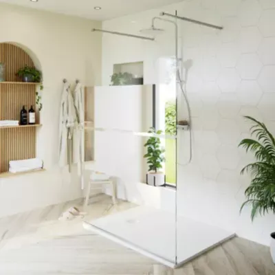 Paroi de douche à  l'italienne centrale avec bandes effet miroir l.120 x 195 cm  profilés alu finition chrome  GoodHome Ledava