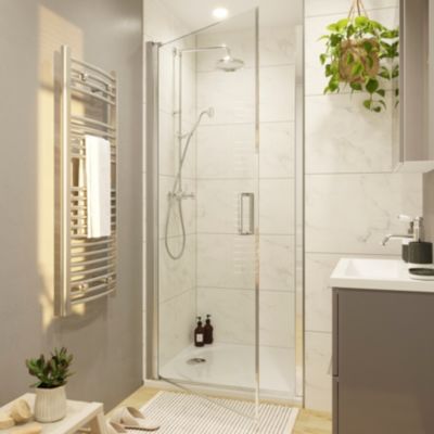 Porte de douche pivotante l.70 x H.195 cm  verre transparent  profilés alu chrome  GoodHome Ledava