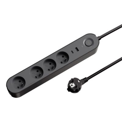 Multiprise 4 prises + 2 USB Jacobsen 1.5 m noire