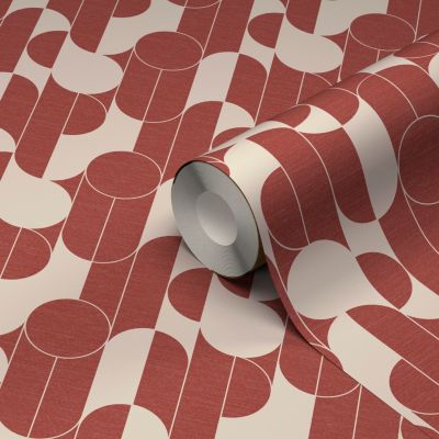 Papier peint vinyle intissé rond géométrique GoodHome terracotta et blanc L.10m x l.53cm