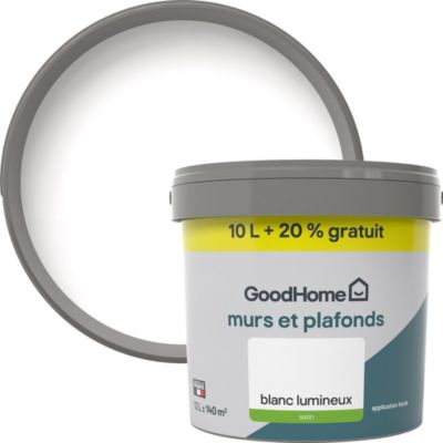 Peinture murs et plafonds GoodHome blanc satin 10L + 20% gratuit