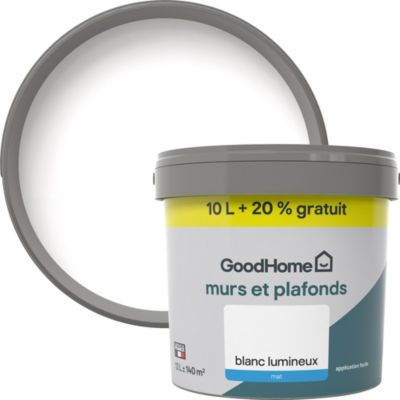 Peinture murs et plafonds GoodHome blanc mat 10L + 20% gratuit