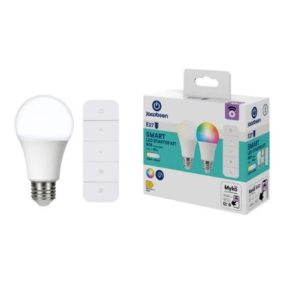 Kit de 2 ampoules LED connectées Myko E27 A60 806lm=60W variation de blancs et couleurs + télécomman