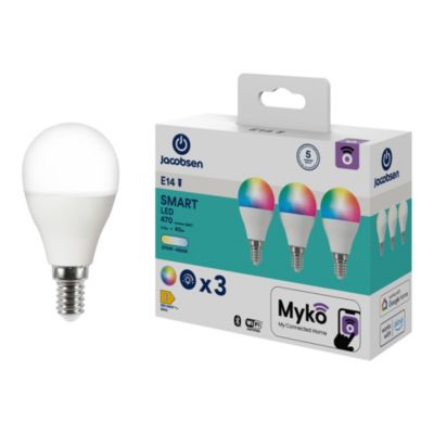 3 ampoules LED connectées Myko E14 mini globe 470lm=40W variation de blancs et couleurs Jacobsen bla