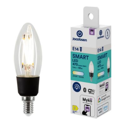 Ampoule LED connectée Myko LED E14 flamme à filament 470lm=40W variation de blancs Jacobsen transpar