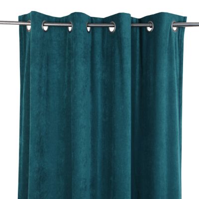 Rideau œillets GoodHome Cayuga bleu canard velours l.140 x H.260 cm