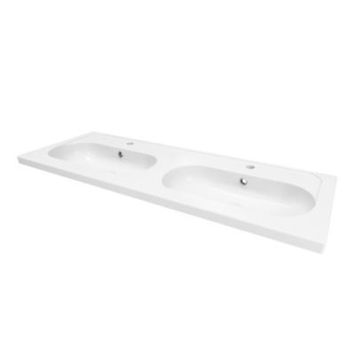 Plan vasque double l.120,6 x H.12,3 x P.45,2 cm, en céramique blanche, GoodHome levanna