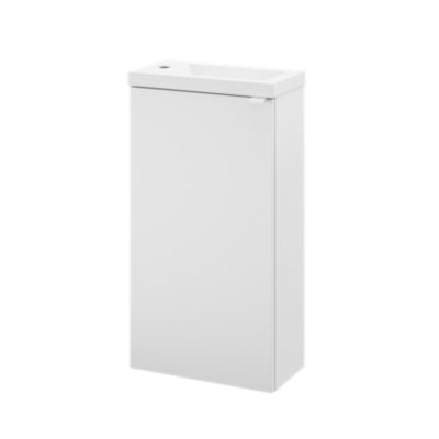 Meuble lave-mains à  poser blanc mat l.44 cm Imandra + plan vasque blanc résine Beni  GoodHome