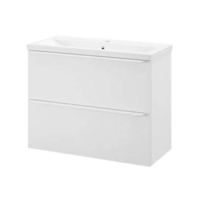 Ensemble sous vasque faible profondeur à  suspendre blanc mat + plan vasque Nira blanc l.80 cm  GoodHome Imandra