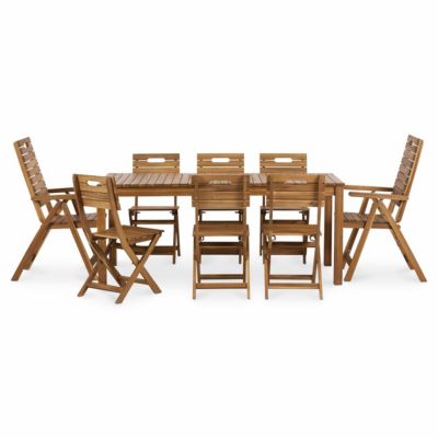 Salon de jardin table et chaises en bois 8 personnes Goodhome NIA
