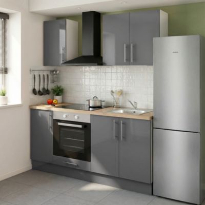 Cuisine complète GoodHome Stevia gris brillant sans électroménager - Goodhome