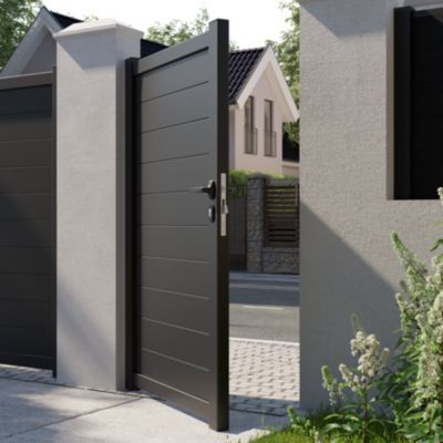 Portillon barreaudé battant Neva aluminium gris anthracite RAL 7021 l.100 x H.160 cm Klikstrom