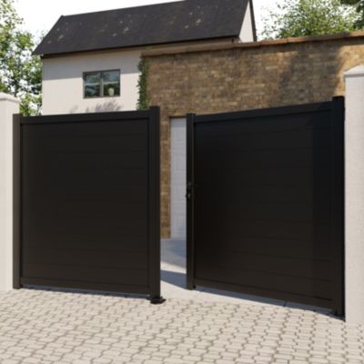 Portail battant Neva aluminium effet bois l.300 x H.168 cm Klikstrom