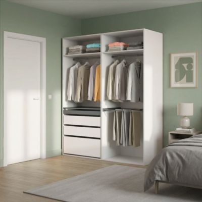 Dressing blanc avec porte pantalon 4 tablettes 3 tiroirs GoodHome Atomia H. 225 x L. 200 x P. 58 cm - Goodhome