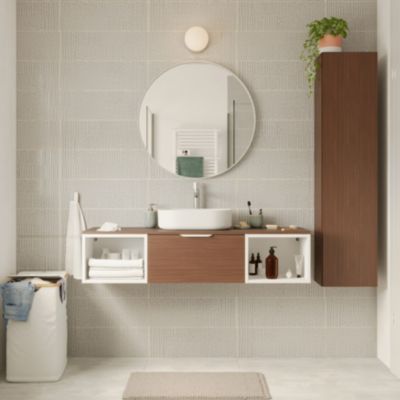 Meuble de salle de bains Kentia l.100 cm blanc mat et effet ch?ne