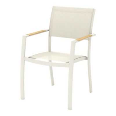Fauteuil de jardin empilable Rowa en aluminium coloris crème et accoudoirs imitation bois GoodHome