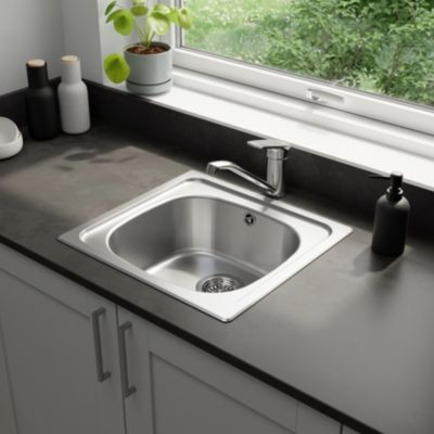 Evier à encastrer en inox 1 bac l. 43,5 x H. 15 x P. 15 cm GoodHome Bundt