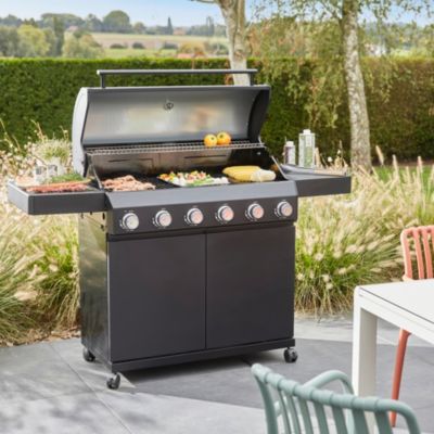 Barbecue à gaz GoodHome Praden noir 6 brûleurs 16 personnes - Goodhome