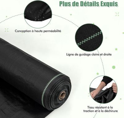 HaGa® Toile anti-mauvaises herbes, 150 g/m², Non-tissé de paillage, idéale comme barrière anti-racines, 0,5 m x 20 m