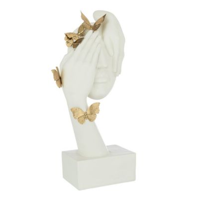 J-line Statuette Déco Visage Papillons 54cm Blanc - vue 2