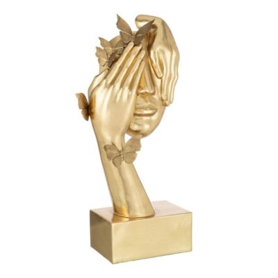 J-line Statuette Déco Visage Papillons 54cm Or - vue 2
