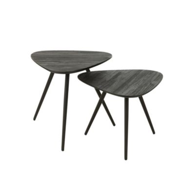 J-line Lot de 2 Tables d'Appoint Triangles Teck 50cm Marron - vue 2