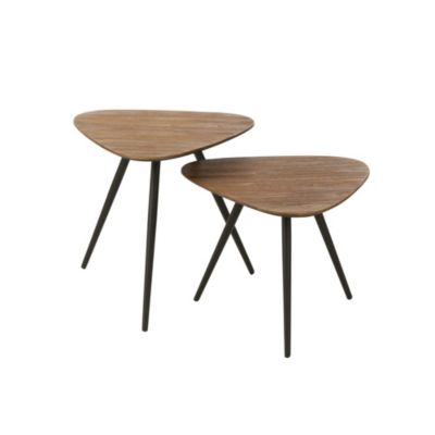 J-line Lot de 2 Tables d'Appoint Triangles Teck 50cm Naturel Beige - vue 2