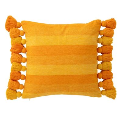 J-line Coussin Déco à Pompons Polly 50x50cm Orange - vue 2